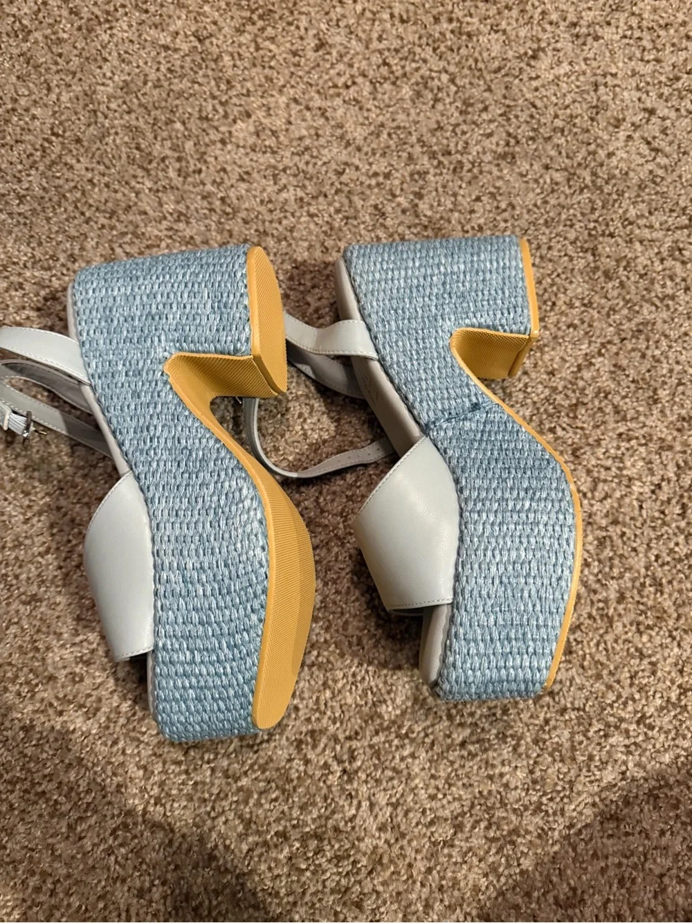 Light Blue Woven Platform Ankle-Strap Sandals - Women